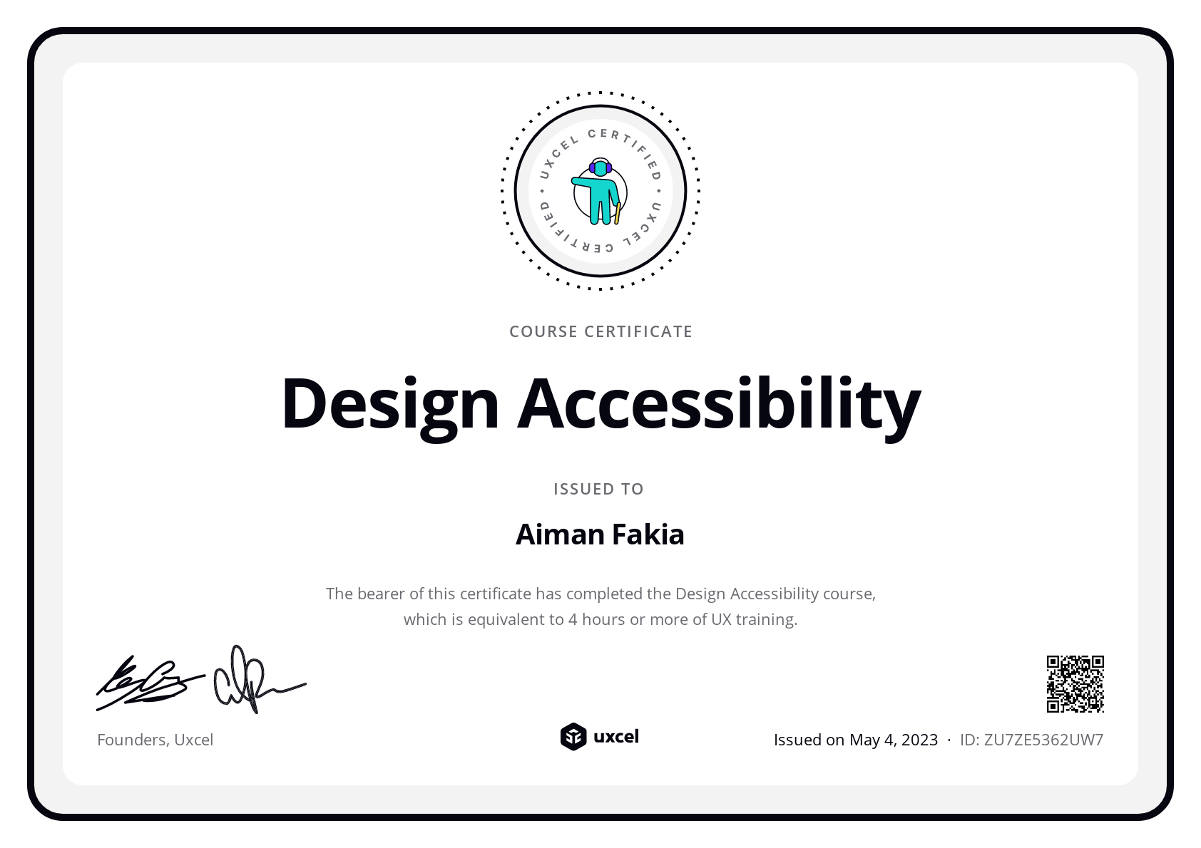Aiman Fakia's certificate